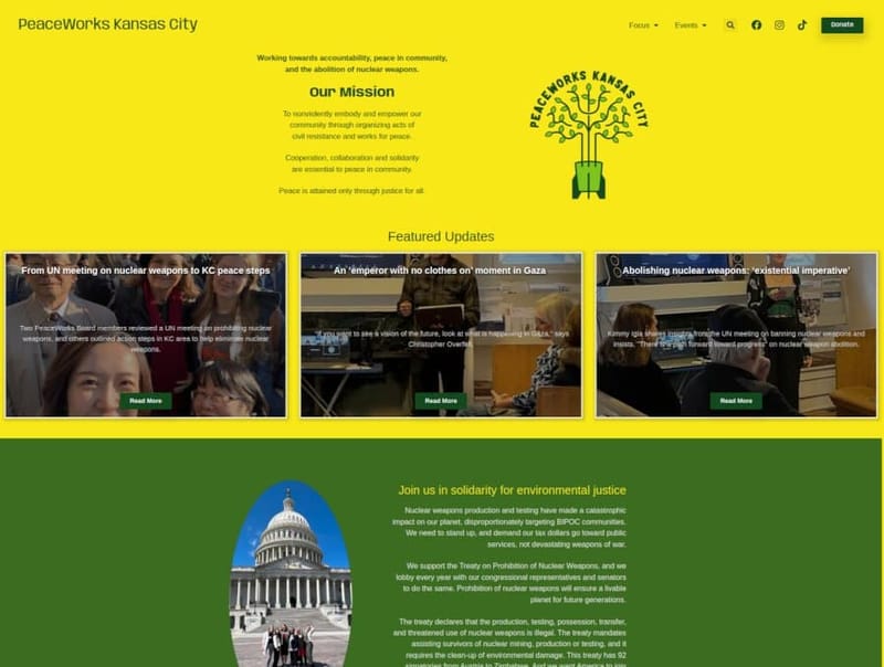 PeaceWorks Kansas City Nonprofit website